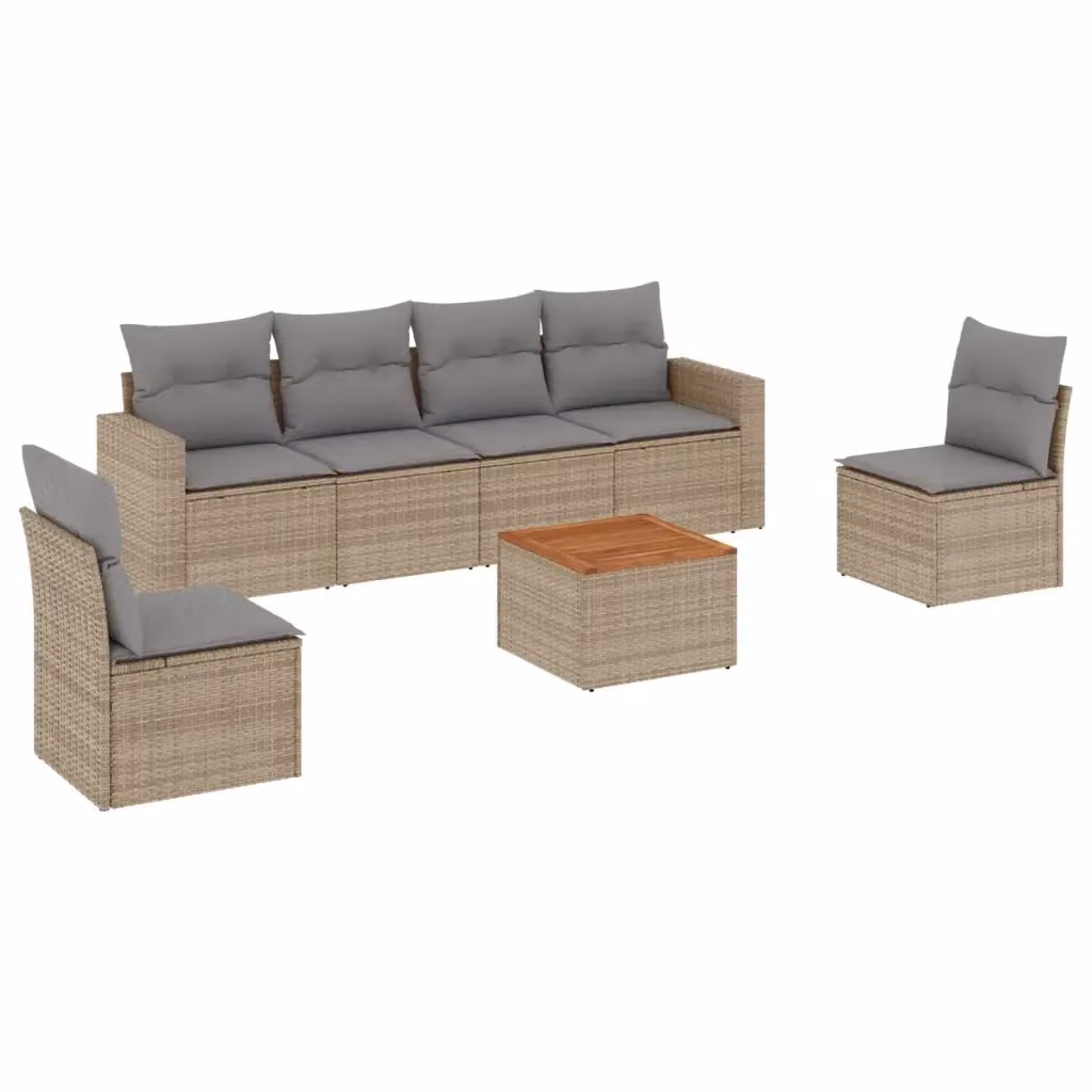 vidaXL Set Divano da Giardino 7 pz in Polyrattan con Cuscini Beige e Grigio – 2