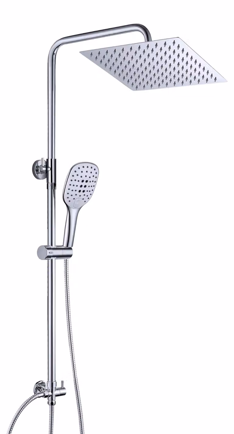 JOHO Colonna Doccia Senza Miscelatore in Acciaio Inox 304, Cromo Set Doccia a Pioggia con Soffione e Doccetta a Mano (25×25cm quadrato)