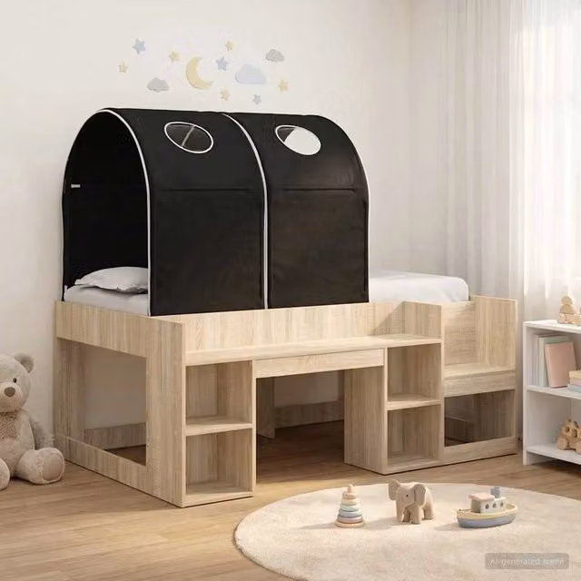 Letto con Tunnel 3 pz Rovere Sonoma e Nero Legno ingegnerizzato 3423508