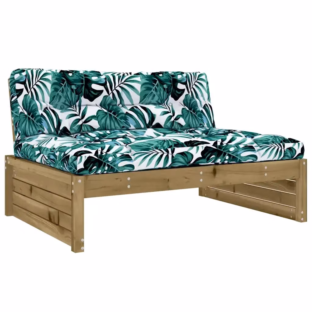 Divanetto Modulare Design Mania in Legno di Pino Impregnato con Cuscini, Fantasia Floreale, Marrone e Verde, L: 120 cm, P: 80 cm, H: 69 cm – 2