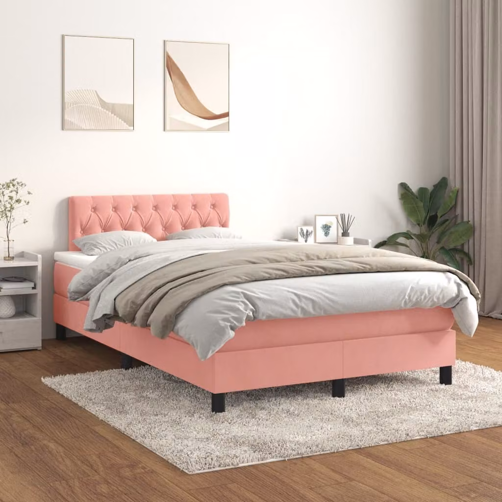 The Living Store Letto a molle con materasso Rosa 120x200 cm Velluto