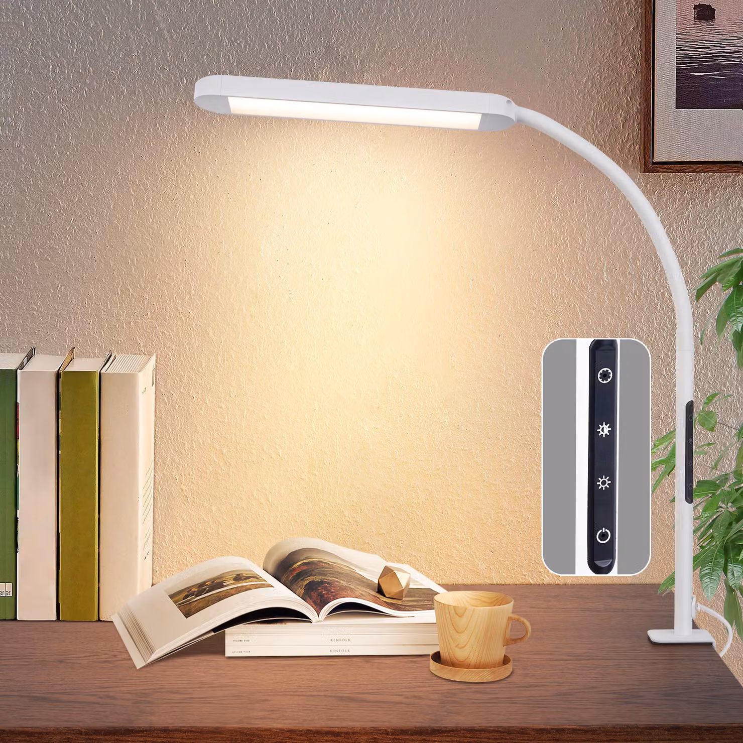 ZMH Lampada da scrivania LED Dimmerabile Clampable White Lampada da lavoro 11W Lampada da scrivania Lampada da ufficio Lampada a luce diurna Temperature di colore regolabili Protezione degli occhi con funzione timer Funzione di ricarica
