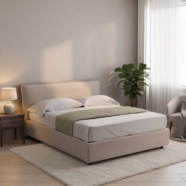 Letto Matrimoniale Brunate DMORA con Contenitore a Alzata, Rivestimento in Tessuto Grigio, L/P: 160 x 200 cm