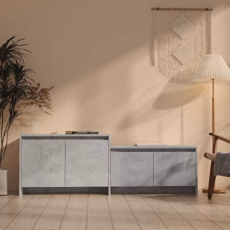 Mobile TV moderno vidaXL in legno e MDF, Grigio Cemento, L: 146,5 cm, P: 35 cm, H: 50 cm