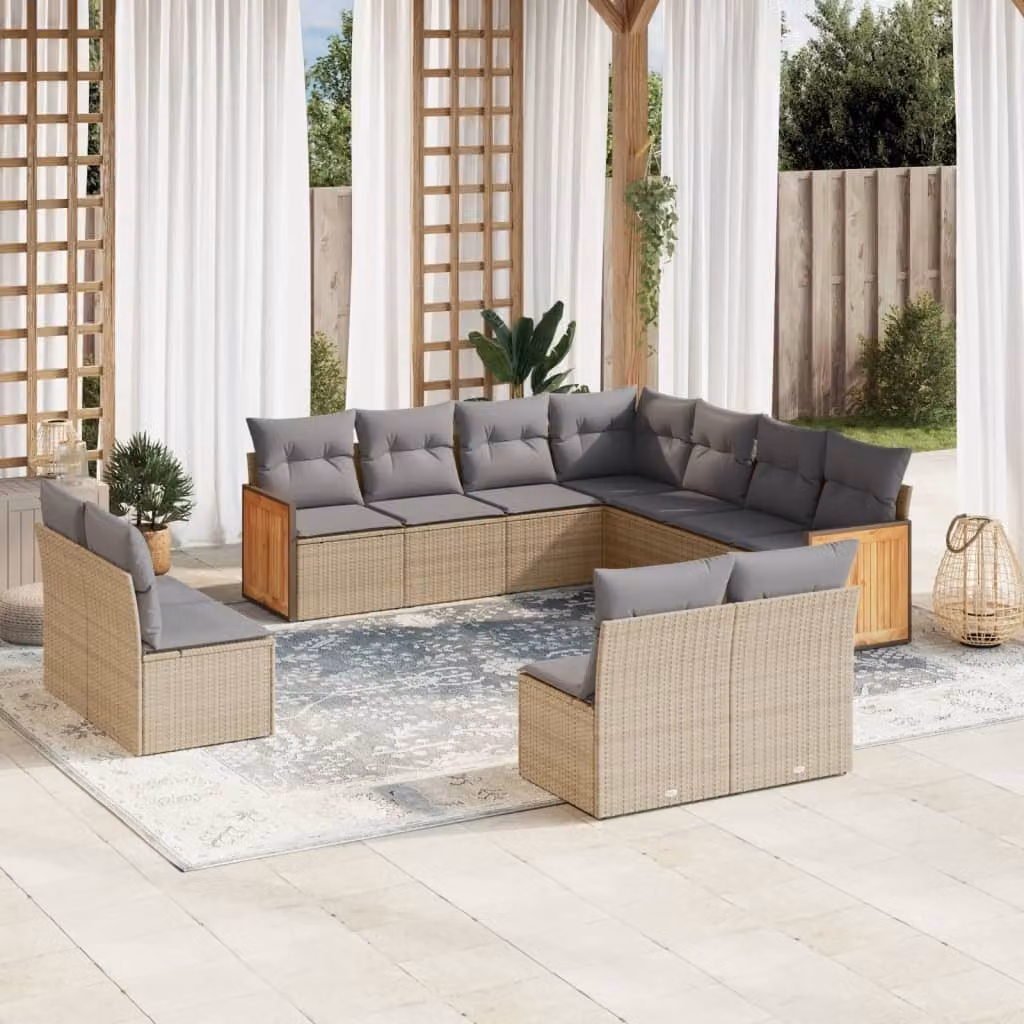 Maison Exclusive - Set Divani da Giardino 11 pz con Cuscini Beige in Polyrattan