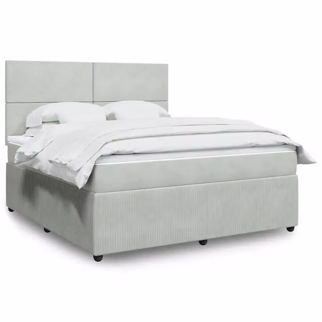 Letto con Giroletto a Molle e Materasso Ibrido vidaXL in Velluto Grigio e Bianco L/P: 180 x 200 cm