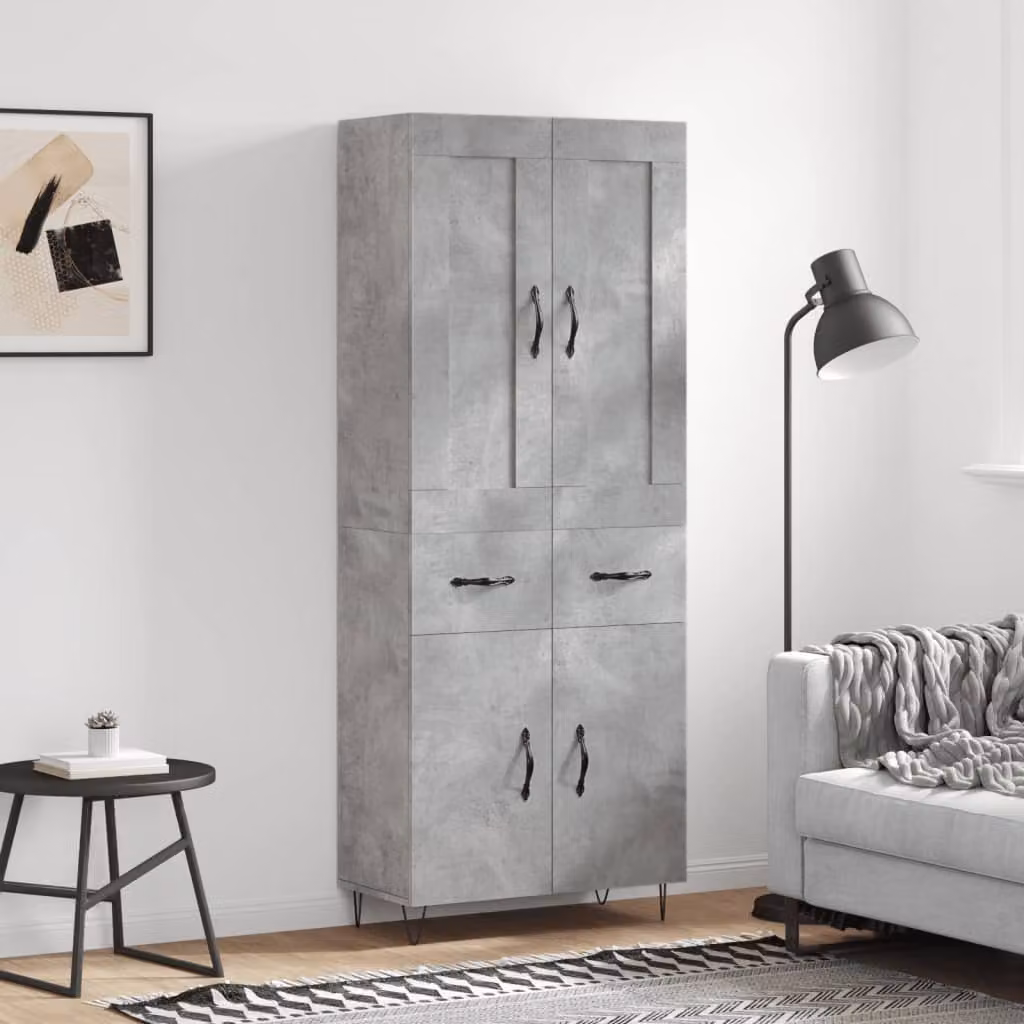Credenza vidaXL in stile industriale Grigio Cemento con legno e metallo L: 69,5 cm, P: 34 cm, H: 180 cm