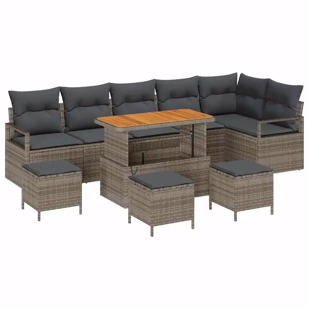 Set Divano da Giardino vidaXL 10 Pezzi Grigio con Cuscini e Tavolino da Esterno – 2