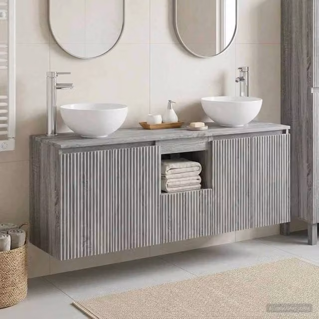 Set di mobili da bagno moderni vidaXL composto da 3 pezzi in legno grigio opaco L/P/H: 129 x 41 x 80 cm