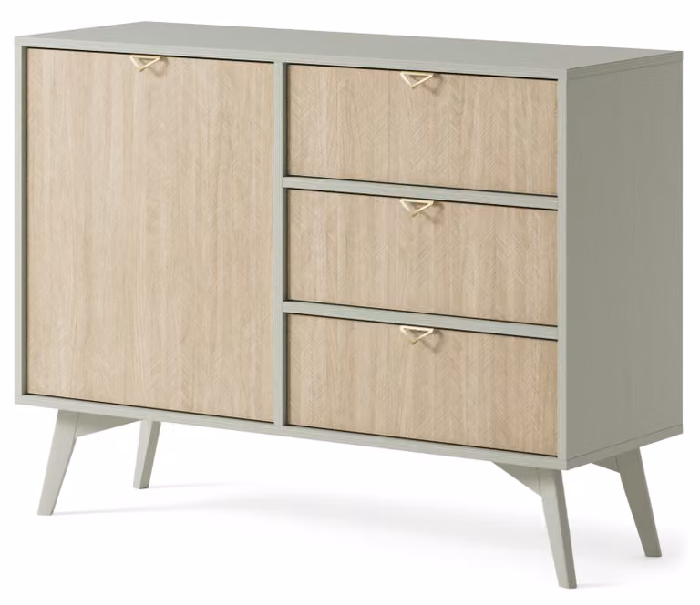Comodino: Eucalipto/Motivo a spina di pesce scandinavo, larghezza 106 cm