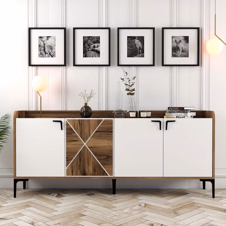 Skye Decor, Venezia- Venezia FRN, Colore noce, Bianco, Comò, 78x180x35 cm, 100% pannello di particelle rivestito in melamina