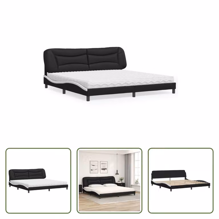 The Living Store Letto con materasso bianco e nero 200x200 cm in ecopelle