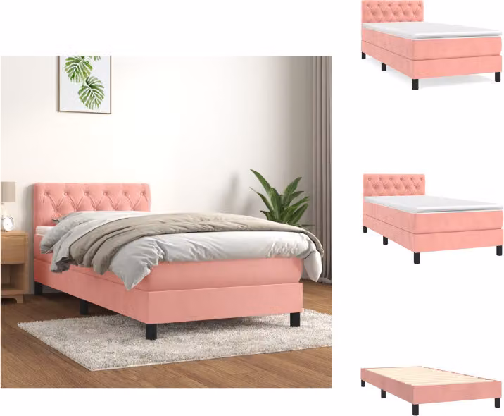 vidaXL Letto a molle con materasso rosa 80x200 cm in velluto - Letti & Reti