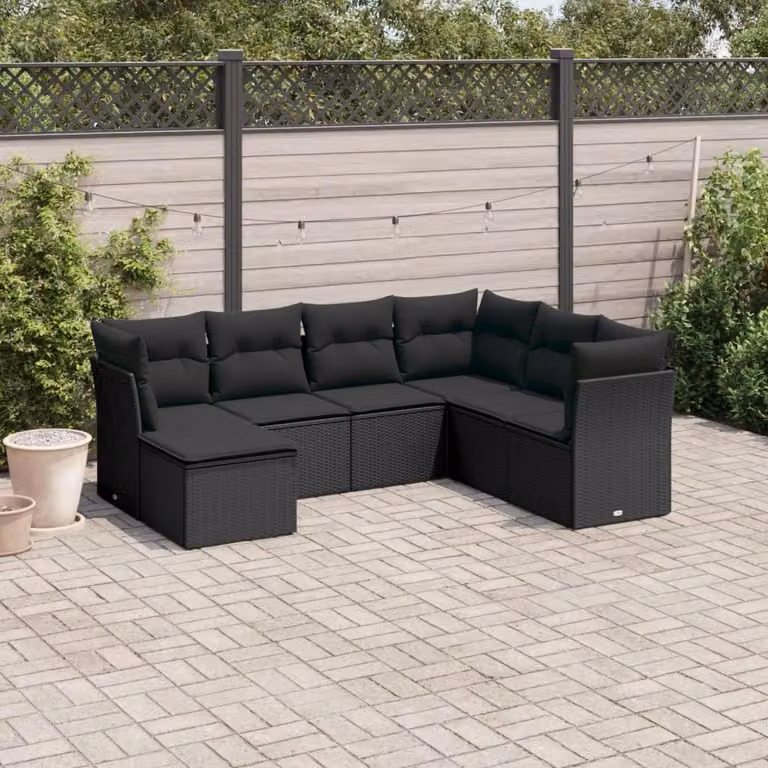 Maison Exclusive - Set da giardino 7 pezzi con cuscini in polyrattan nero