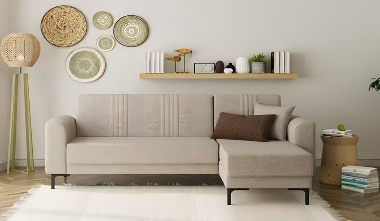 Stoffsofa Sofa Polstersofa Ecksofa L-Form Couch Beige Bettfunktion