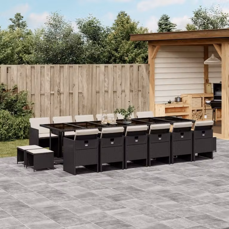 Maison Exclusive - Set da Pranzo da Giardino 17 pz con Cuscini Nero in Polyrattan