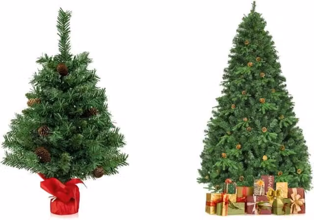 Albero di natale artificiale 210cm e albero di natale piccolo 64cm, Albero di natale 460 led e albero natale tavolo 50 led