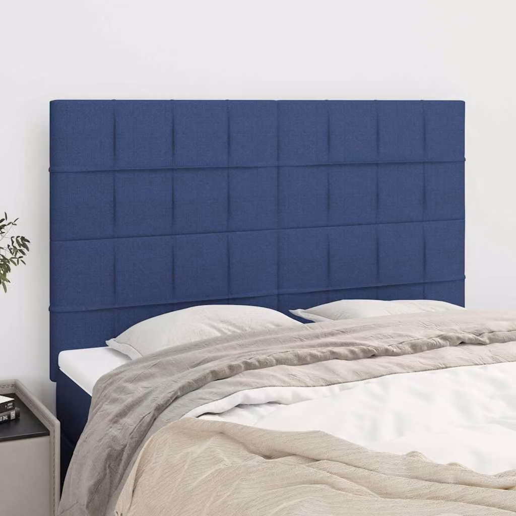 Testiera per letto imbottita vidaXL in tessuto blu con struttura in legno e MDF L: 144 cm, P: 5 cm, H: 118-128 cm