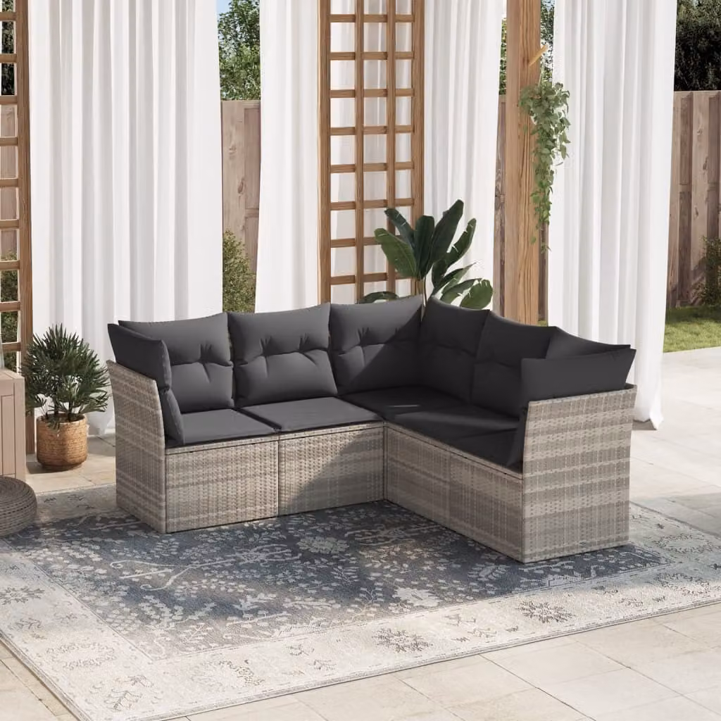 Maison Exclusive - Set Divano da Giardino 5pz con Cuscini Grigio Chiaro Polyrattan