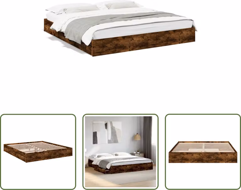 The Living Store Struttura letto con cassetti in rovere fumé 200x200cm Materiale legno