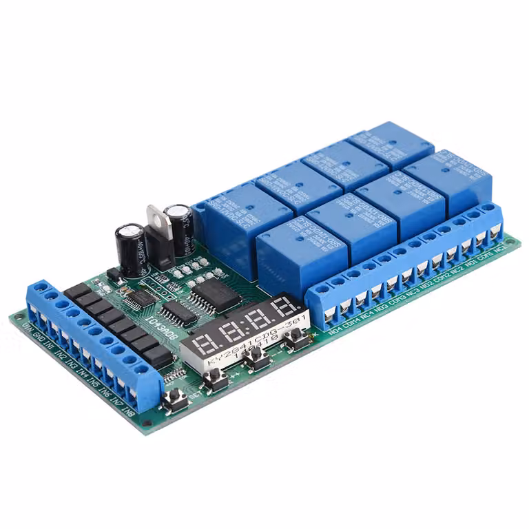 Modulo di commutazione digitale multifunzione a 8 canali con relè temporizzato a ciclo di tempo, 12 V CC, LED