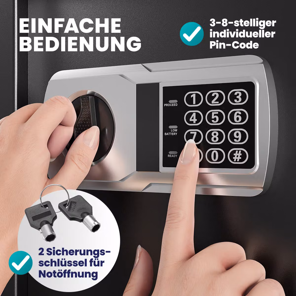 Cassaforte elettronica Deuba in acciaio nero e grigio, da parete o da mobile, L/P/H: 31 x 20 x 20 cm – 2
