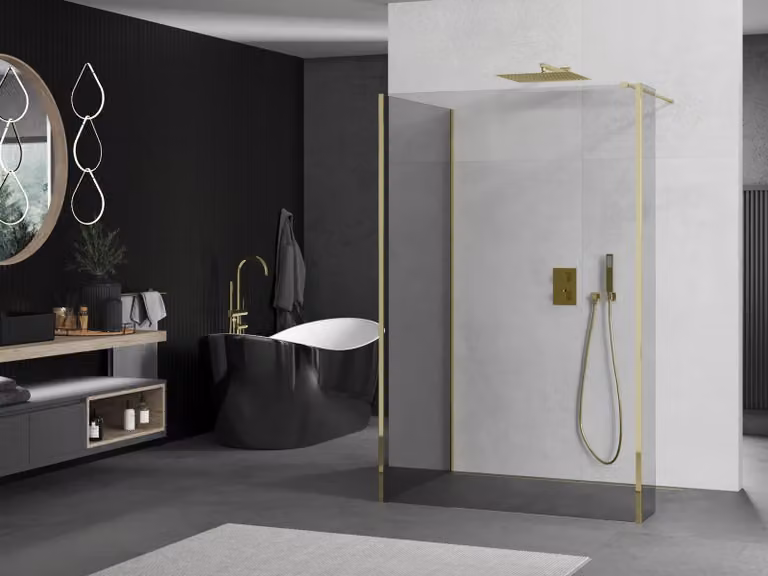 Mexen Kioto parete doccia Walk-in 110 x 70 x 30 cm, trasparente, oro - 800-110-070-221-50-00-030