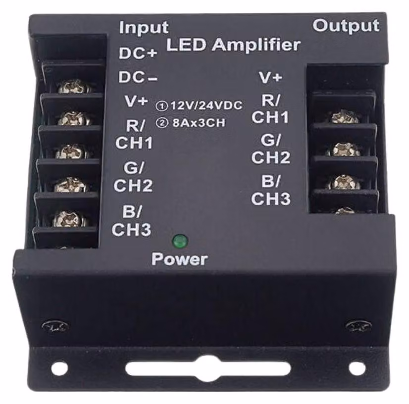 Optonica 6326  Amplificatore Striscia LED RGB 12-24V 288W/576W Guscio in Ferro Nero