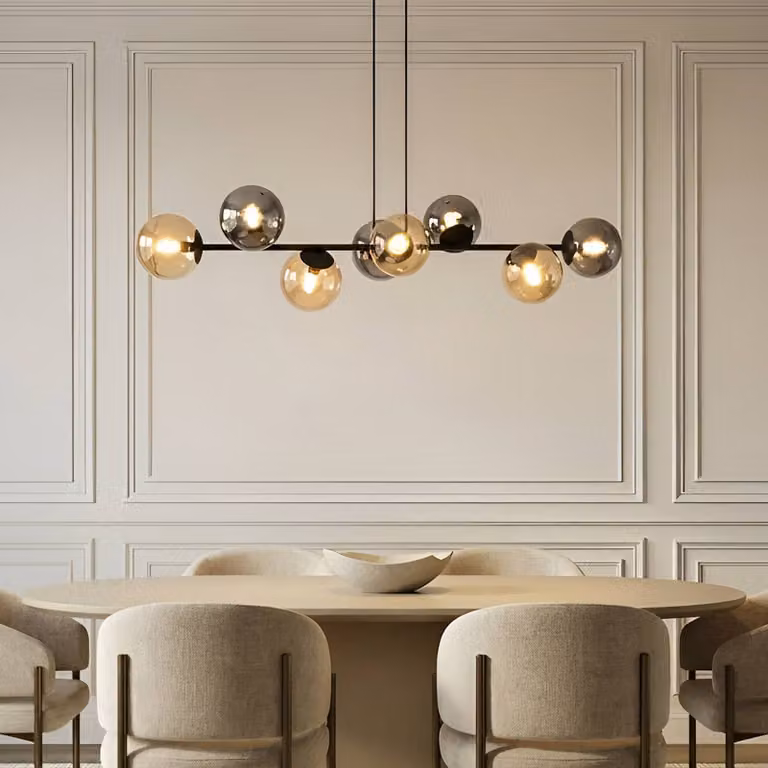 Lampada a sospensione in vetro Isamer Lindby, dimmerabile, Nero, Soggiorno / Sala da pranzo, Metallo, Moderno, Lampada a sospensione