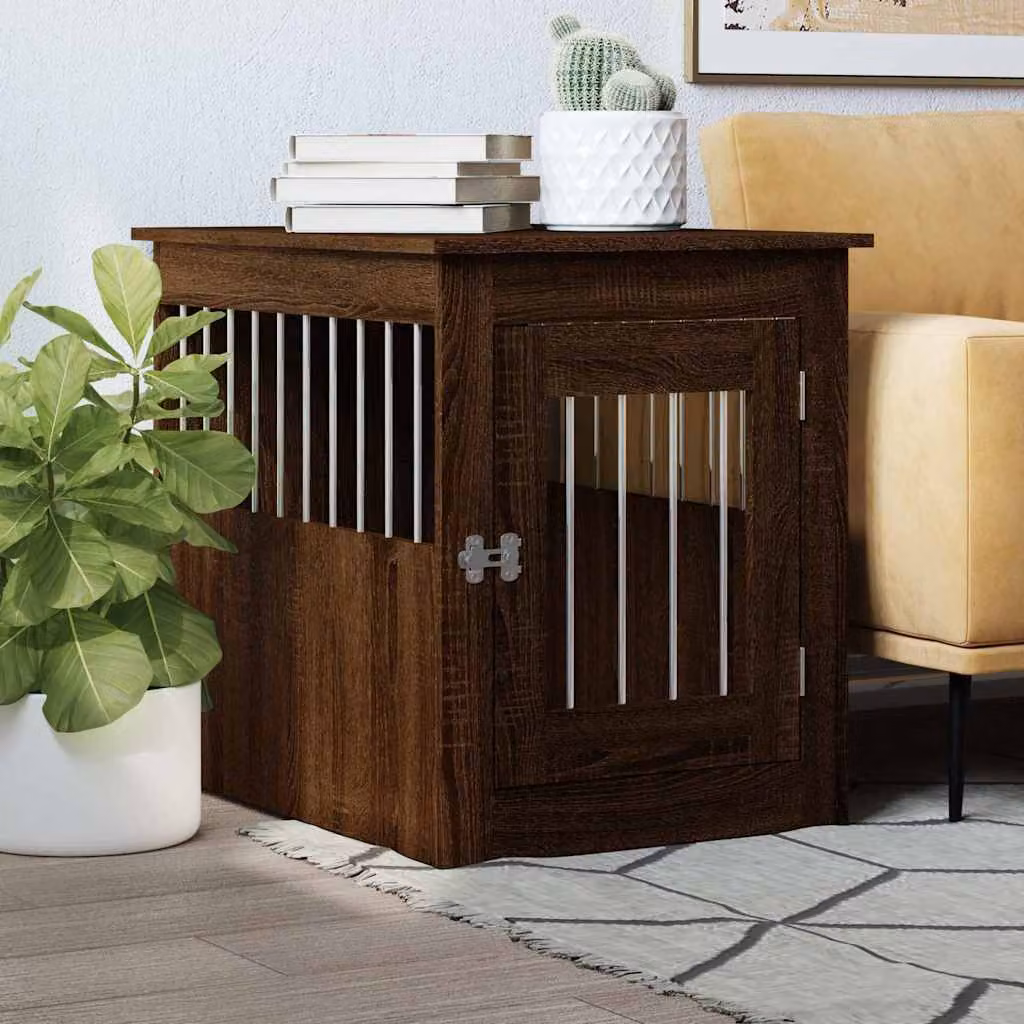 Gabbia per cani vidaXL in legno e metallo, colore marrone rovere, L: 75 cm, P: 55 cm, H: 65 cm