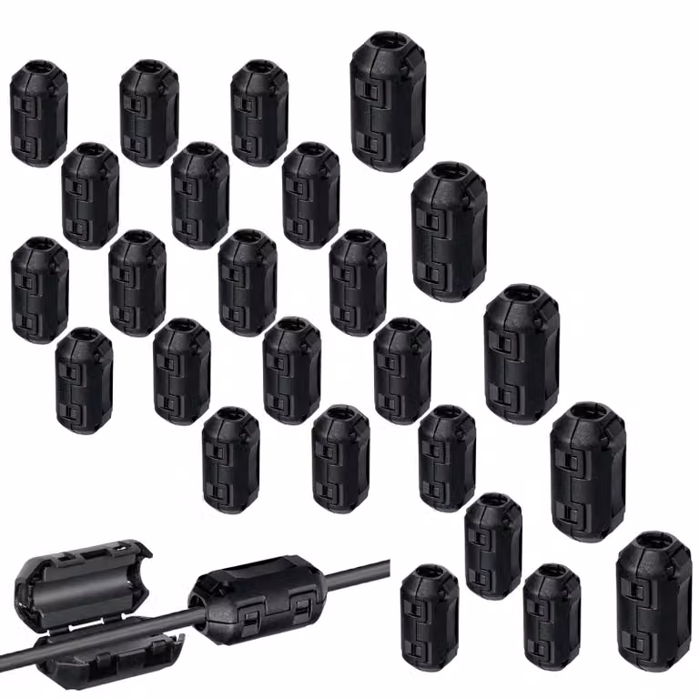 Set di 25 nuclei ferromagnetici, dimensioni 3,5/5/7 mm, colore nero, per la riduzione del rumore