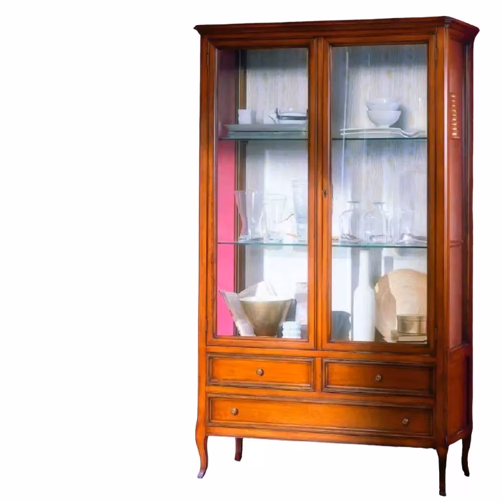 Vetrina classica in legno con ante in vetro e 3 cassetti Mobili 2G finitura bassano L: 108 cm, P: 40 cm, H: 190 cm – 1