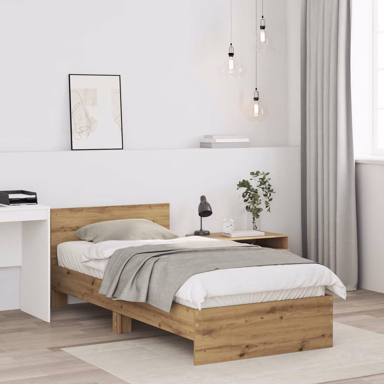 Struttura letto con testata vidaXL in legno Rovere, colore marrone, L 80 cm x P 200 cm