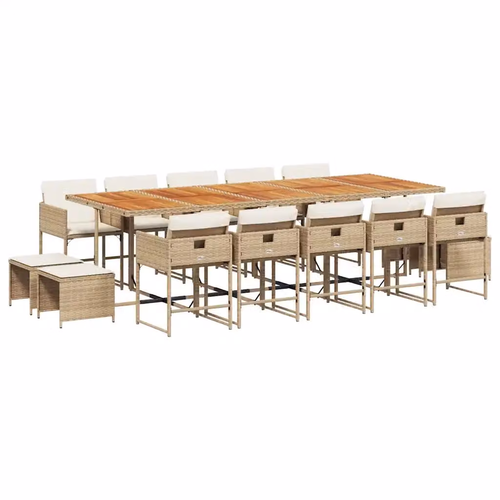vidaXL Set da Pranzo da Giardino 15 pz in Polyrattan con Cuscini Beige e Accacia – 2