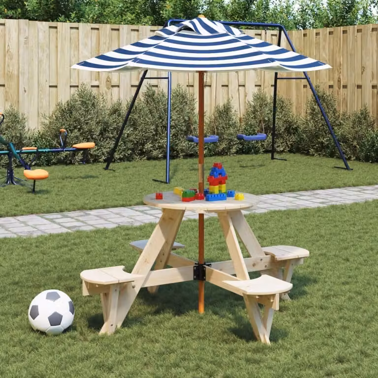 Maison Exclusive - Tavolo da picnic per 4 bambini con ombrellone rotondo in legno di abete