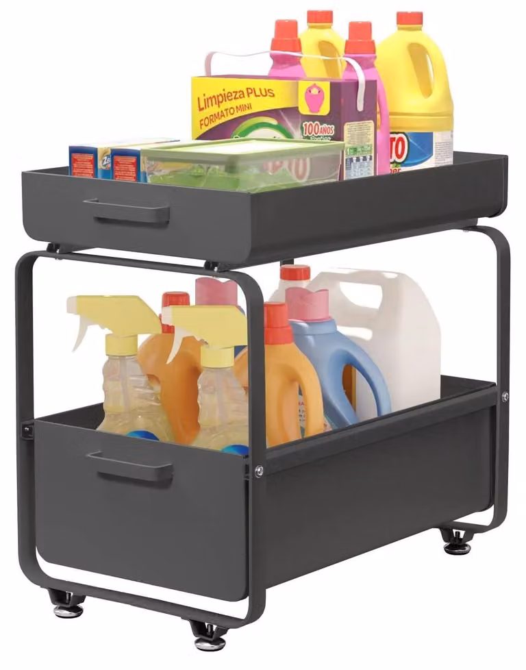 Organizzatore per la conservazione, design a 2 livelli, con funzione estraibile, colore nero