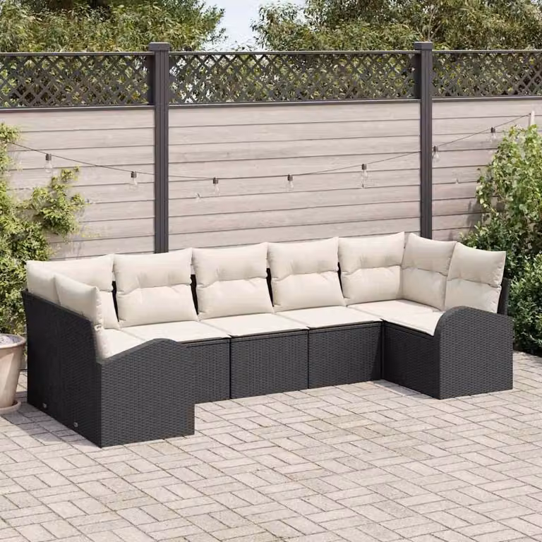 Maison Exclusive - Set Divano da Giardino 7 pcs Nero e Bianco polyrattan