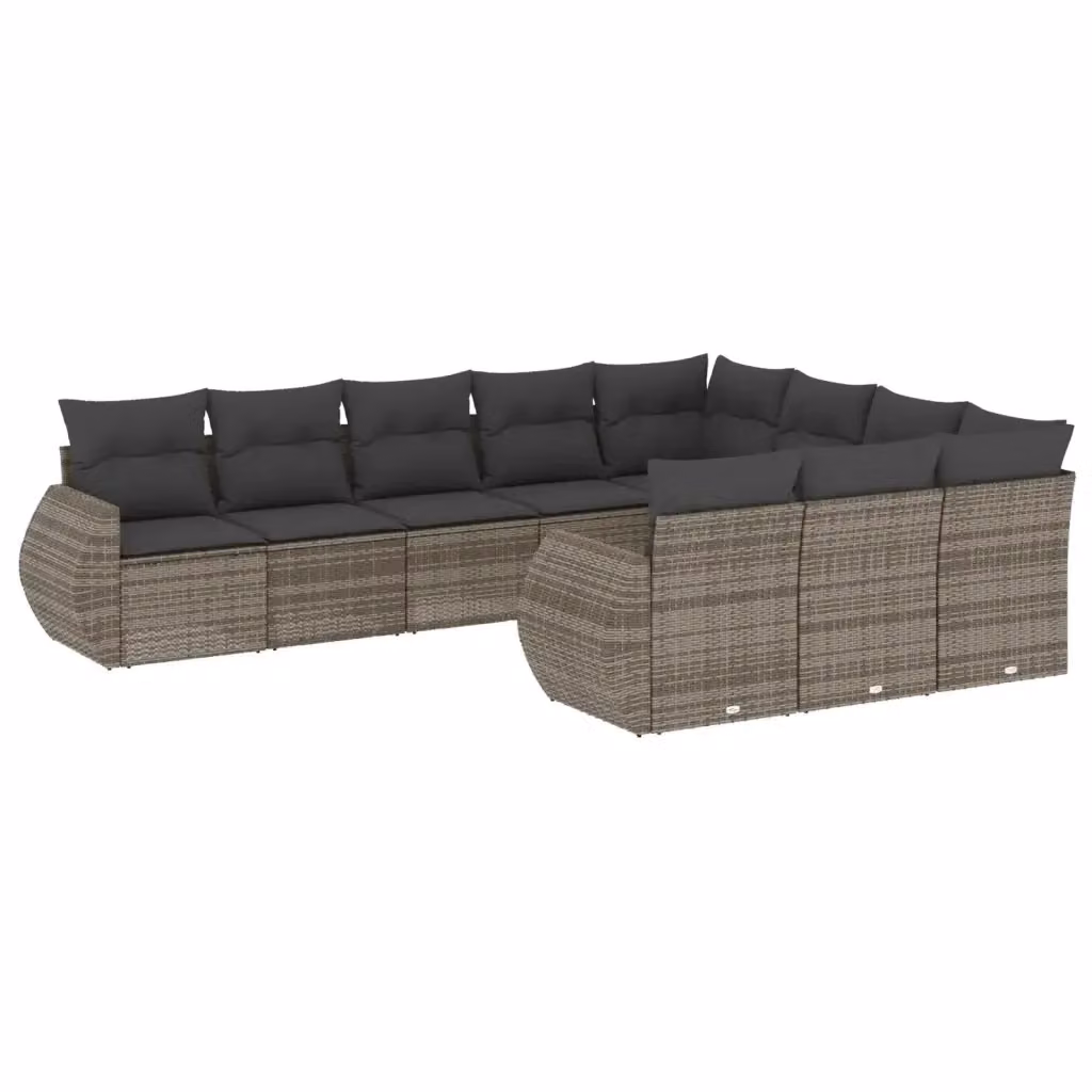 vidaXL Set Divano da Giardino 10 pz in Polyrattan Grigio con Cuscini – 2