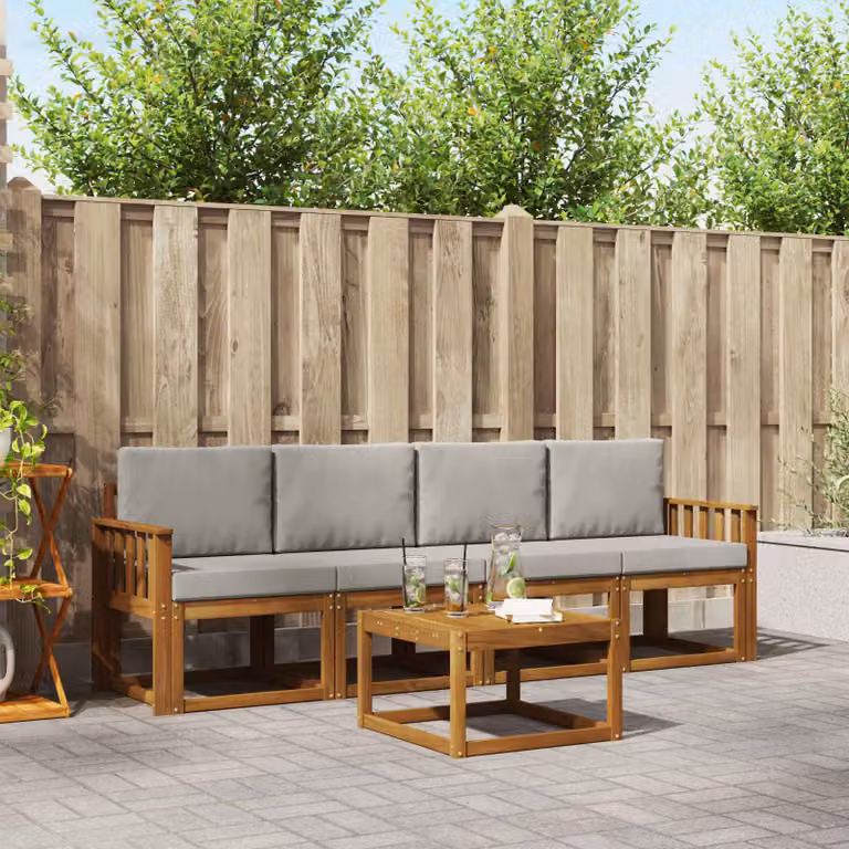 Set di divani da esterno vidaXL 5 pezzi in legno di acacia con cuscini, colore grigio e marrone