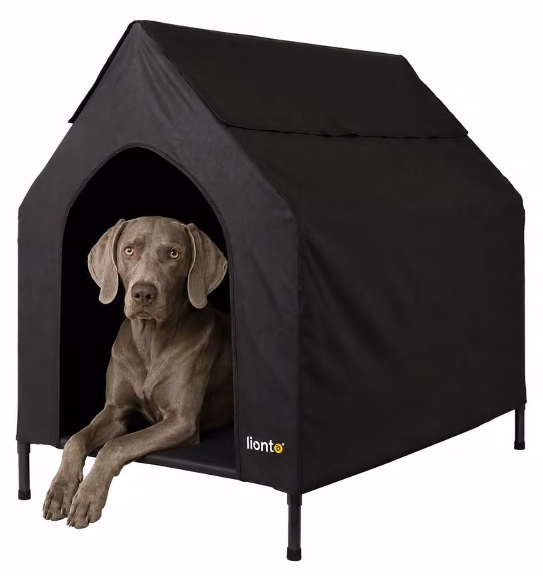 lettino per cani lionto con tetto, lettino per cani resistente alle intemperie per interni ed esterni, traspirante e di facile manutenzione, 130x85x113 cm, nero