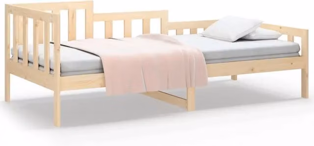 Letto singolo modello dormeuse in legno massello di pino bianco, senza materasso, L/P/H: 200 x 80 cm