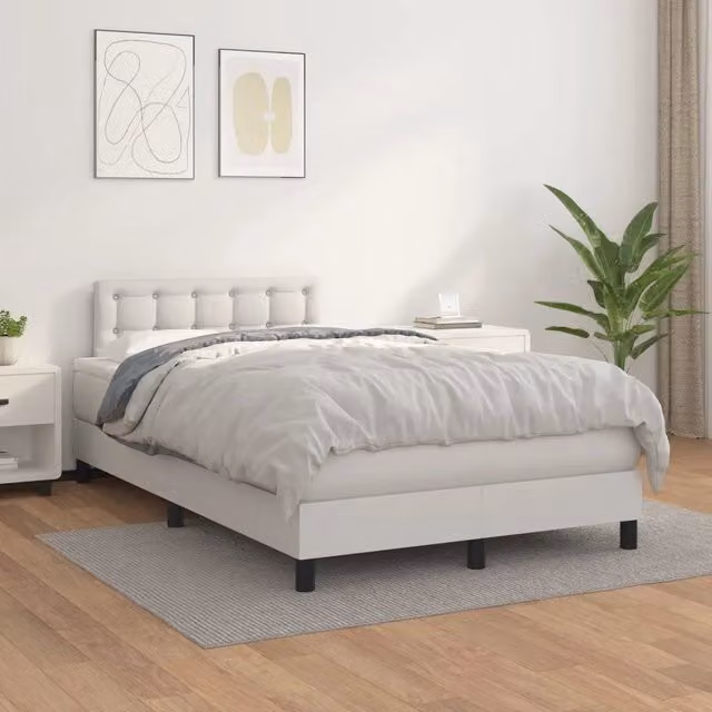 Letto Ibrido con Giroletto a Molle e Materasso vidaXL in Similpelle Bianco L/P/H: 120 x 200 cm – 1