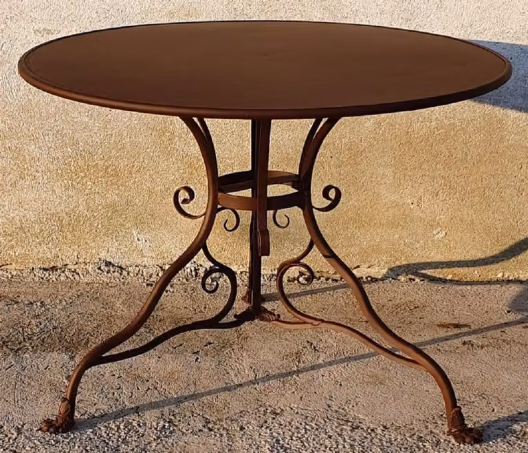 Casa Padrino Tavolo da giardino liberty marrone Ø 100 x H. 70 cm - Tavolo rotondo in ferro battuto - Arredo Giardino e Patio
