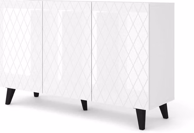 Mobile Duna Com 145 Bim Furniture Bianco e Nero con finitura lucida per soggiorno e sala da pranzo