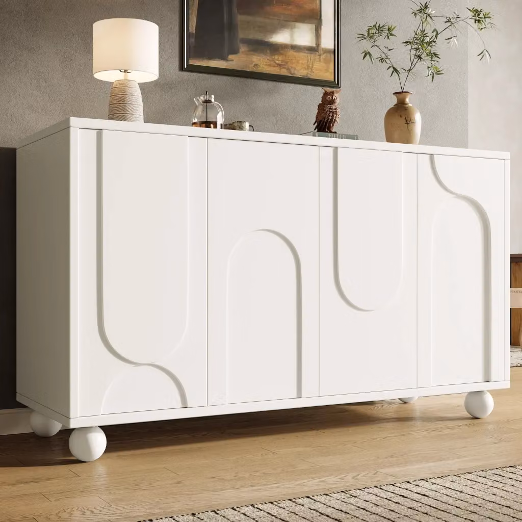 Credenza e madia moderna in MDF bianco per cucina e soggiorno con ripiano regolabile e chiusura a spinta L/P/H: 120 x 35 x 71 cm – 2