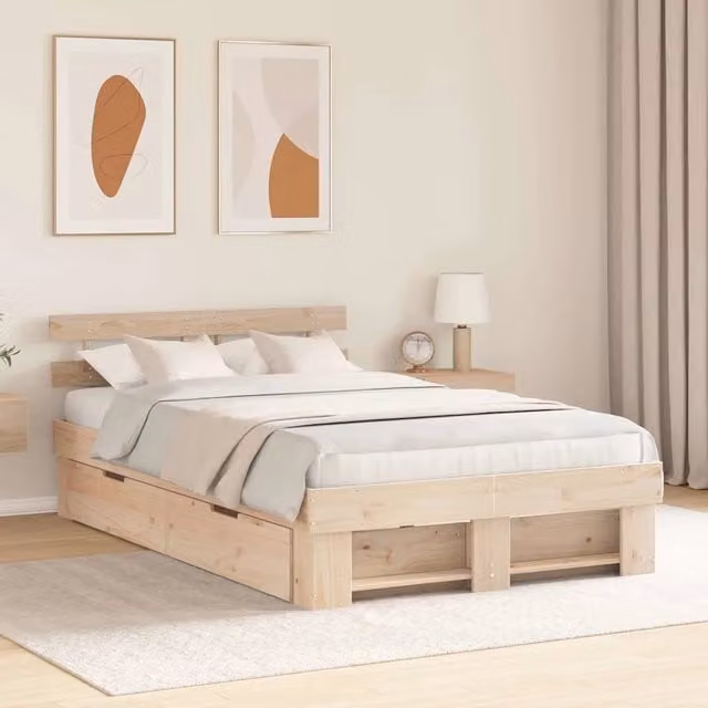 Struttura del letto-Giroletto Marrone 135 x 190 cm Pino massello 626184
