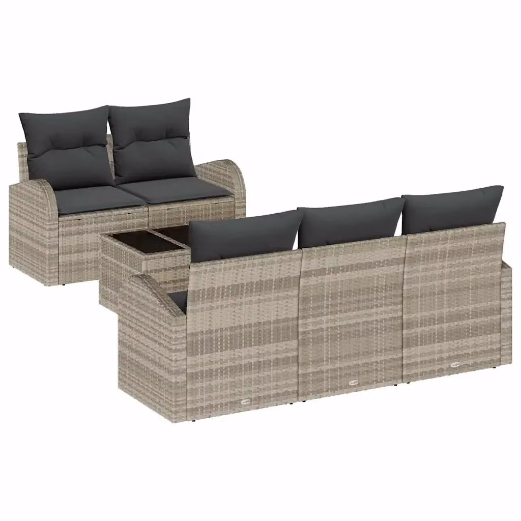 Set Divano da Giardino vidaXL a L con Tavolino da 6 Pezzi, Grigio, con Cuscini e Struttura in Metallo Resistente ai Raggi UV – 2