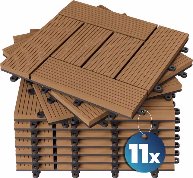 Set di 11 piastrelle per giardino a mosaico Casaria in plastica con sistema click, colori terracotta, antracite e marrone, L/P: 30 x 30 cm