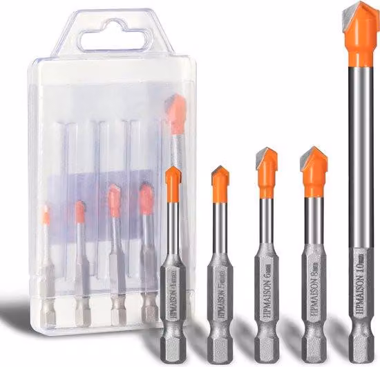 Set di punte da trapano per piastrelle e vetro Unyqoos® – 5 pezzi, punte in metallo duro da 4/5/6/8/10 mm, gambo esagonale, adatte per vetro, piastrelle da parete e tetto, Vetroceramica e plastica