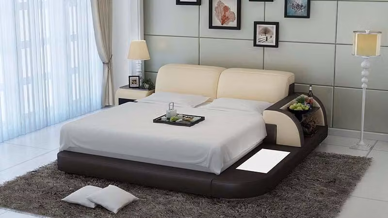 Design Bett XXL Big Betten Leder Hotel Polster 180x200 Multifunktion Regal USB